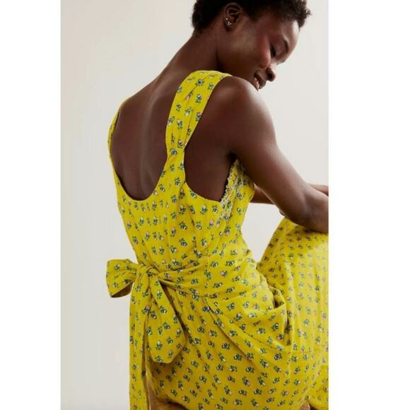 New Free People Sweet Hearts Floral Midi Dress $168 MEDIUM Citronella Chartreuse - Picture 3 of 8